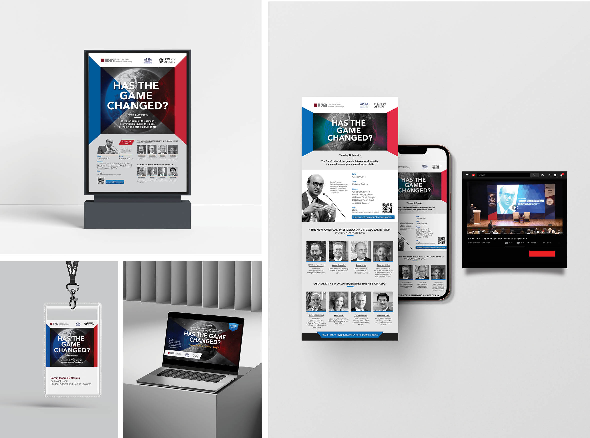 APSIA-LKYSPP Foreign Affairs Event campaign — signage, EDM, and event collateral